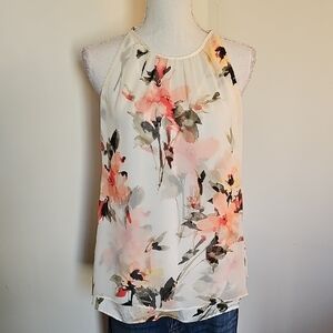 White House Black Market Floral Halter Blouse - Cream and Pink